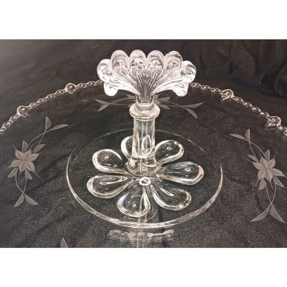 VTG Paden City Elegant Etched Glass Tidbit  Appetizer Serving Platter Dish Tray - Picture 3 of 4